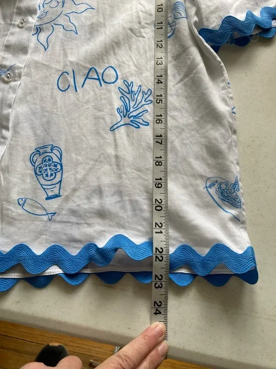 Jane and Delancey “ Ciao” White Button-Down Linen Blend Shirt with Blue Trim - Picture 6 of 6